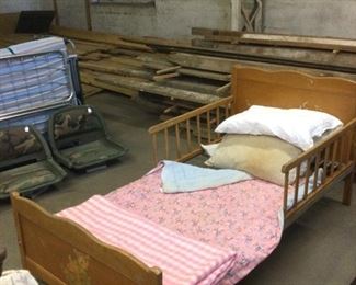 One of a kind youth bed, pillow , blankets including hand made and quilted child blanket