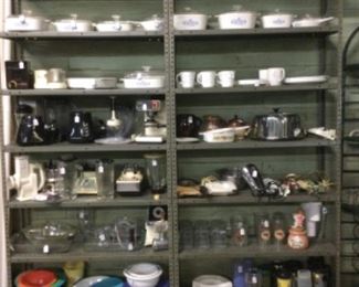 Lots of corn flower blue Corning ware, vintage aluminum cake holder