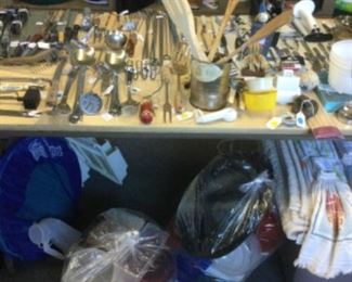 Lots of kitchen utensils, many are vintage and unusual