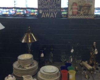 Set of international table works Terrace Blossoms, set of  white mist Stratfordshire iron stone dishes 