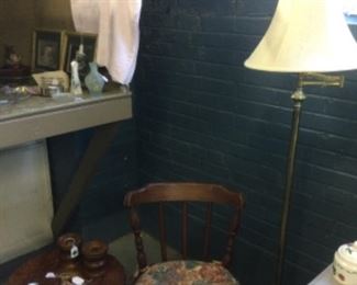 Hand craved side tables, side chair and floor lamp