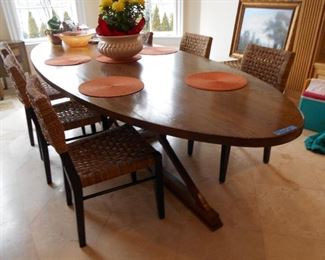 Reclaimed oak 10' oval kitchen table with 12 woven chairs ( $ 5000 set )