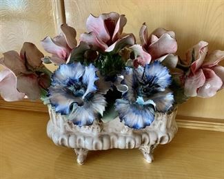 Capodimonte Metal Flowers in Porcelain Base, Italy