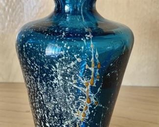 MDINA Speckled Blue Art Glass Vase from Malta