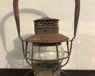 Antique Railroad Lantern with Wooden Handle