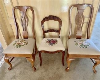 (3) Dining Chairs with Needlepoint Cushion