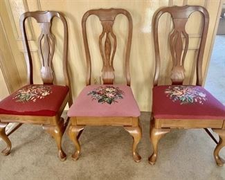 (3) Dining Chairs With Needle Point Cushions