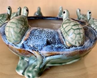 Footed Pottery Turtle Bowl with Pebbles from China