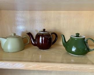 (3) Glazed Pottery Teapots, 1 Hall USA & 1 Korea