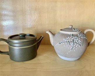 (2) Teapots: Green is Wedgwood, Taupe is Unmarked