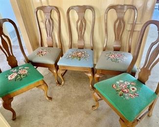 (5) Dining Chairs with Needlepoint Cushions