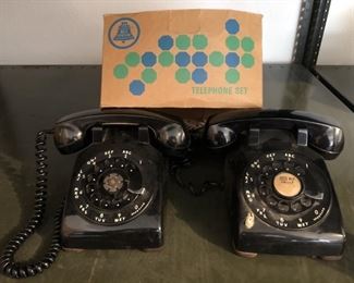 Pair of Vintage Black Rotary Dial Phones