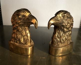 Mid Century Solid Brass Eagles Head Bookends-Korea