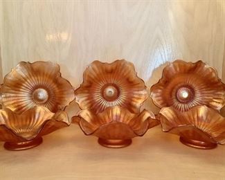 (6) Carnival Glass Marigold & Round Dessert Bowls