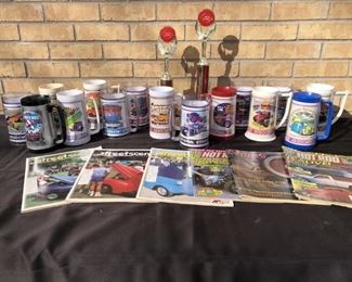 Lot of Hot Rod Mugs, Mags, & Trophies, as pictured