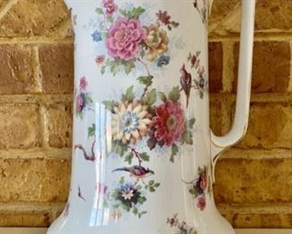 Large Floral & White Ceramic Pitcher