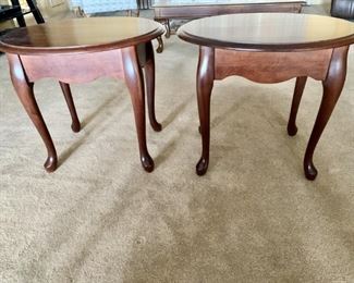 (2) Matching Cherry Queen Anne Round End Tables