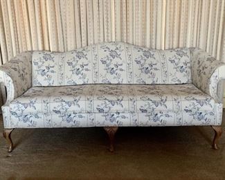 Vintage Flexsteel Floral Sofa with Carved Oak Legs
