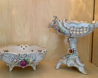 (2) Capodimonte Style Compote & Footed Bowl