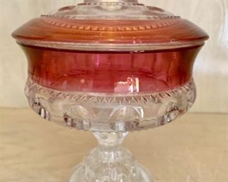 Crystal with Flashed Ruby Red Band Candy Dish