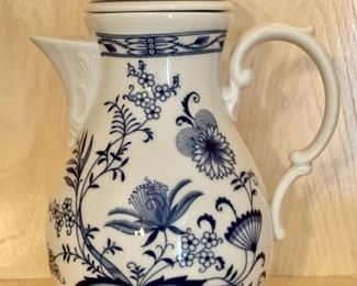 Blue & White Pitcher w/ Dainty Rose Finial on Lid