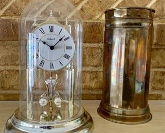(2) Decor: Anniversary Clock & Brass-Tone Vase
