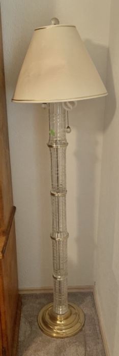 Glass and Brass Floor Lamp with Shade