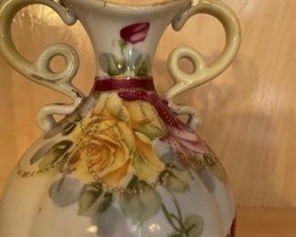 Antique Hand Painted Nippon Handled Vase