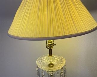 Crystal Table Lamp with Prisms on Brass Base with Shade