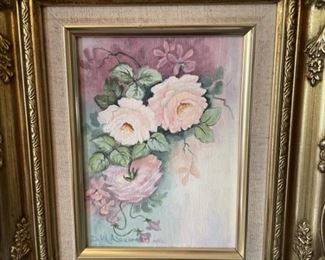 Original Pink Floral Oil Painting on Canvas