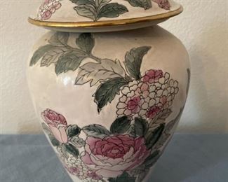 Hand Painted Floral 13in Lidded Chinese Ginger Jar