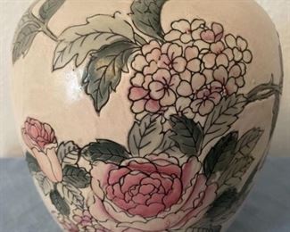 Hand Painted Floral 11in Lidded Chinese Ginger Jar