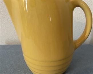 Yellow Glazed Pottery 9in Lidded Pitcher