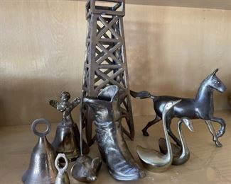 (9) Vintage Brass: Bells, Oil, Western Decor