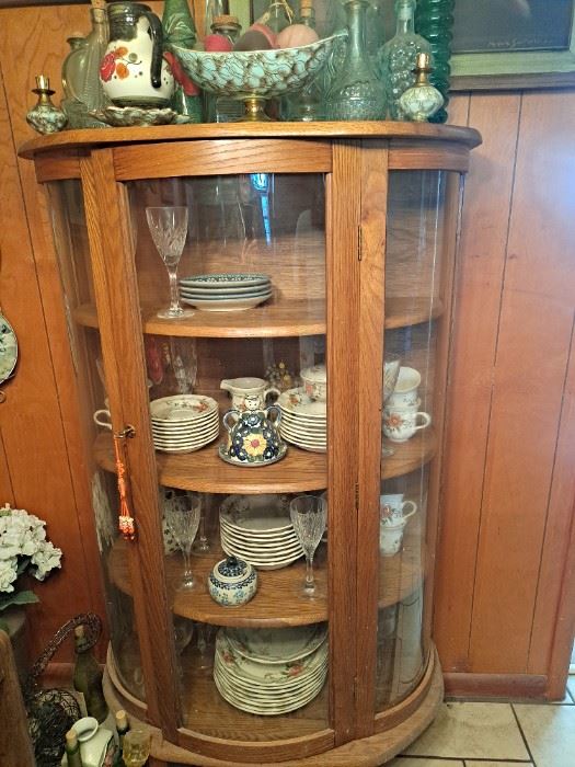 Vintage Oak Bow Front China Cabinet