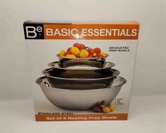 BASIC Essentials Stainless 4 Piece Nesting Prep Bowls New
