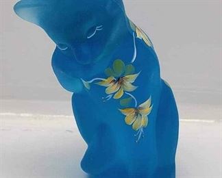 Fenton for Lenox Hand Painted Celeste Blue The Little Blue Cat