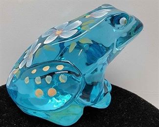 Hand Painted Fenton Blue Frog