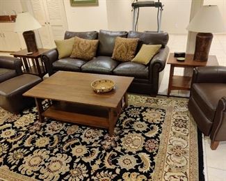 Ethan Allen Connor Omni Brown Leather Sofa, Chair and Ottoman.