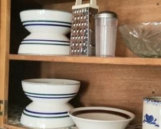 Several cool bowls and lots of serving dishes