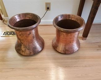 2 LG copper urns or planters