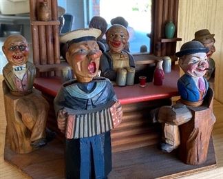 Vintage Carved Wooden Anri Bar Set