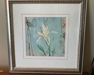 One of 3  framed floral wall prints, 19" x 19",   was $20 each, NOW $14 each