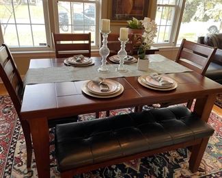 Dining room table with chairs and bench - $600
