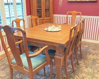 THE BEST OAK REFECTORY TABLE WE'VE SOLD WITH SIX OAK T BACK CHAIRS.