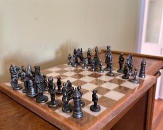 Pewter Chess Set on Stone Board