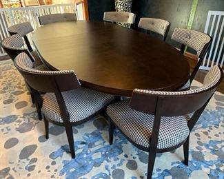 2. Set of 4 Black Side Chairs (17" x 17" x 31")
13. Set of 8 Domicile Cresent Dining Chairs (21" x 22" x 33")
14. Domicile Oval Dining Table w/ Custom Table Pads and 2-20" leaves (84" x 50" x 30)