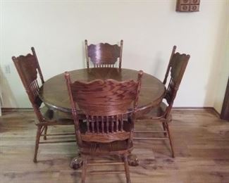 Oak table and chairs with leaf,  ( leaf not photographed).