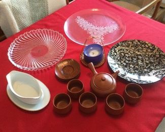 MSE028 - Mikasa Crystal Platter, Chinese Red Clay Tea Set & More
