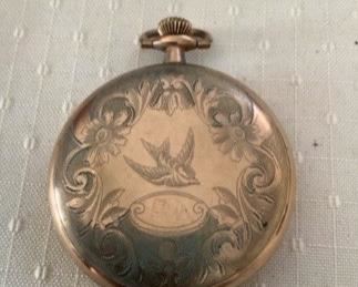 Mse091 Vintage Elgin Gold Toned Etched Design Pocket Watch